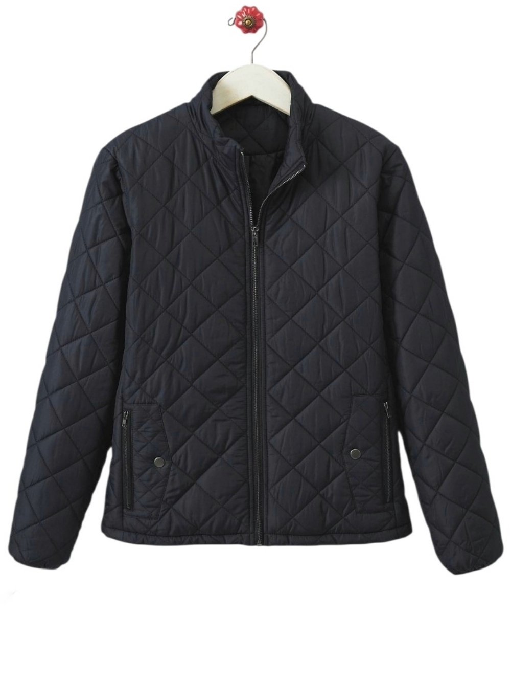 Country Store Zip Front Quilted Jacket Lightweight Puffer Pockets Black 3X
